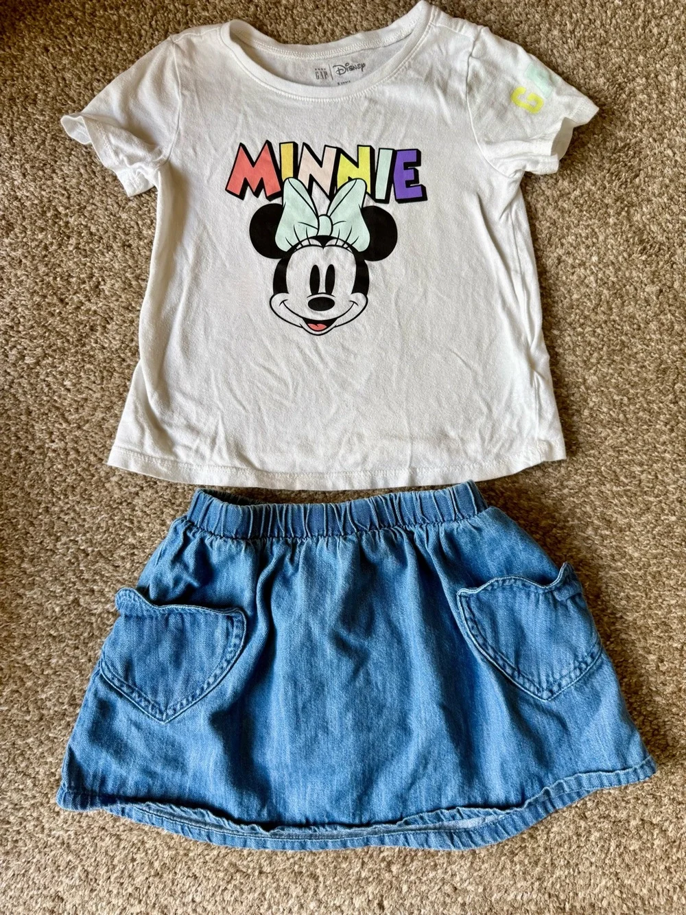 Disney Minnie Mouse White Graphic Tee with Denim Skirt